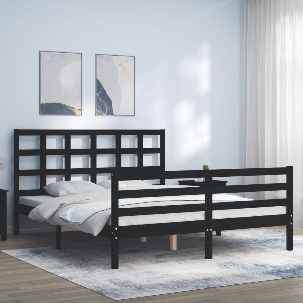 Berkfield Bed Frame with Headboard Black 160x200 cm Solid Wood