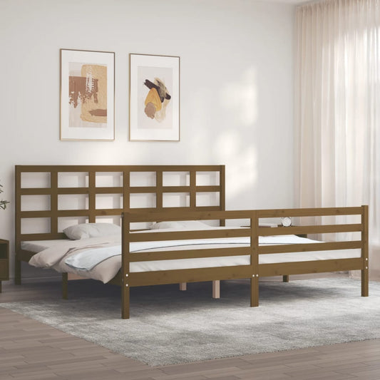 Berkfield Bed Frame with Headboard Honey Brown Super King Size Solid Wood