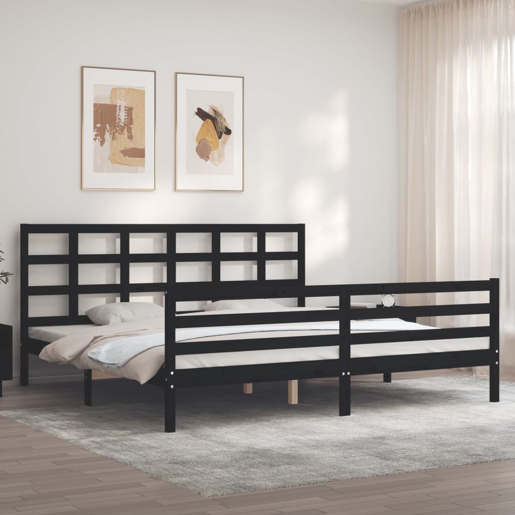 Berkfield Bed Frame with Headboard Black Super King Size Solid Wood