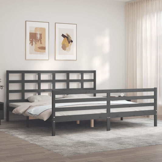 Berkfield Bed Frame with Headboard Grey 200x200 cm Solid Wood