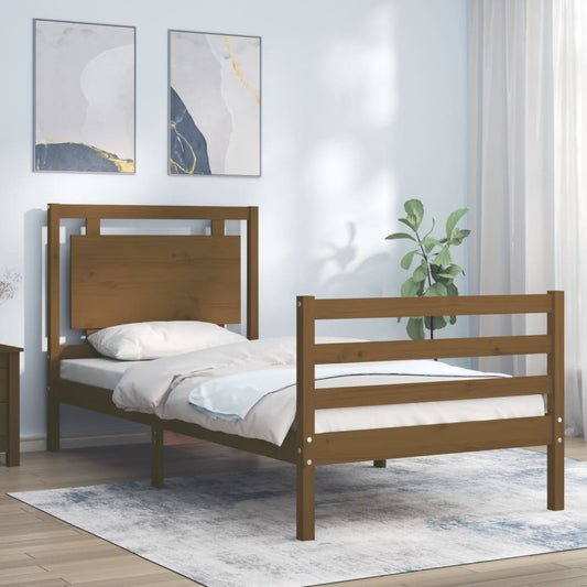 Berkfield Bed Frame with Headboard Honey Brown Small Single Solid Wood
