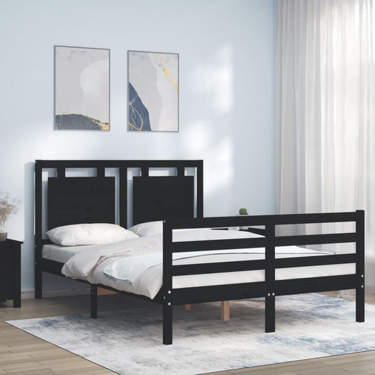 Berkfield Bed Frame with Headboard Black Small Double Solid Wood