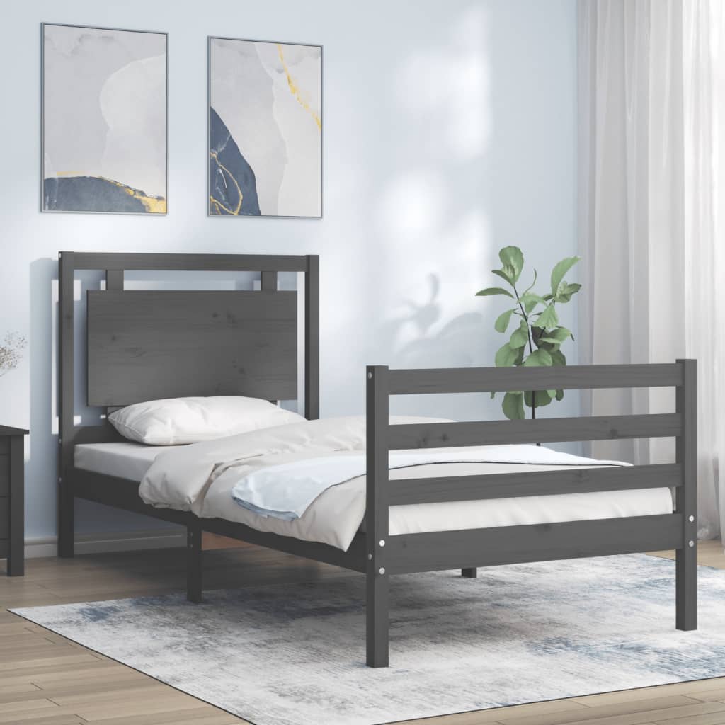 Berkfield Bed Frame with Headboard Grey 90x200 cm Solid Wood