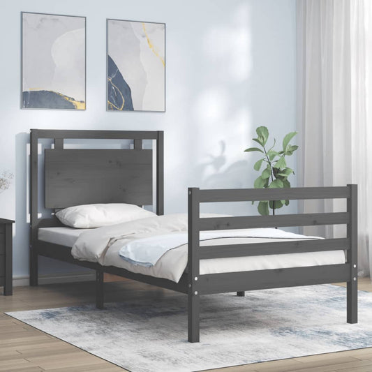 Berkfield Bed Frame with Headboard Grey 90x200 cm Solid Wood