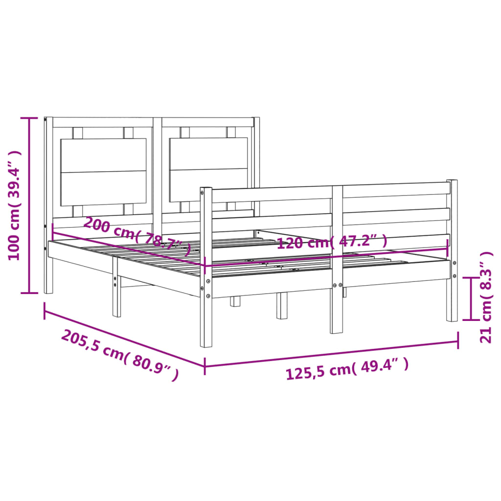 Berkfield Bed Frame with Headboard White 120x200 cm Solid Wood