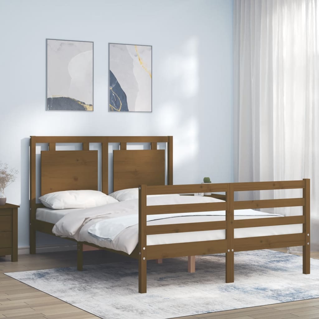 Berkfield Bed Frame with Headboard Honey Brown 140x200 cm Solid Wood