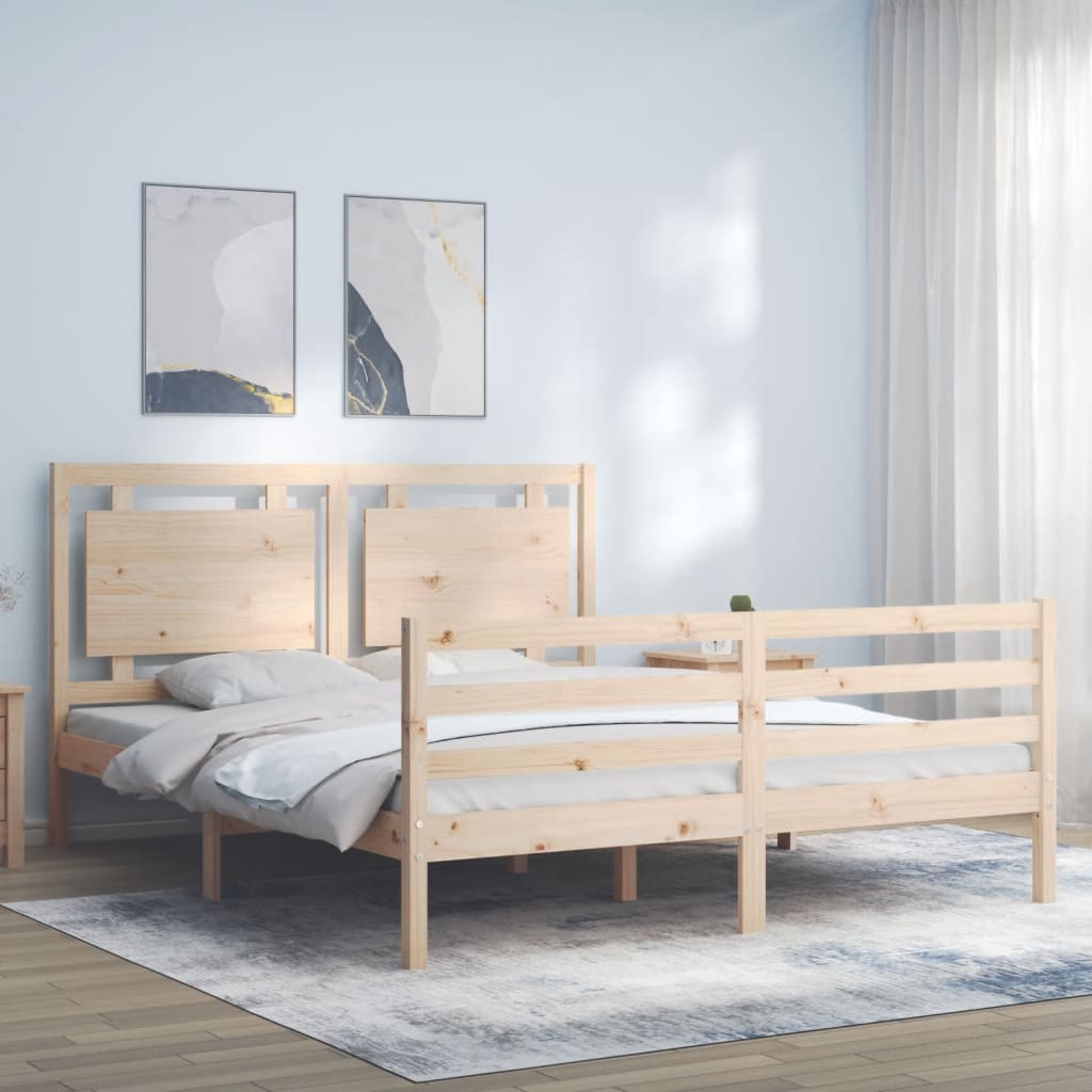 Berkfield Bed Frame with Headboard King Size Solid Wood