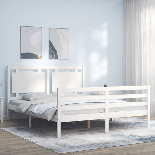 Berkfield Bed Frame with Headboard White King Size Solid Wood