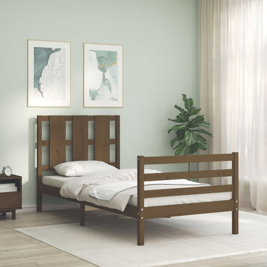 Berkfield Bed Frame with Headboard Honey Brown Single Solid Wood