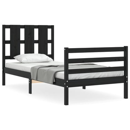 Berkfield Bed Frame with Headboard Black Single Solid Wood