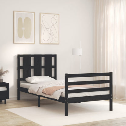 Berkfield Bed Frame with Headboard Black Single Solid Wood