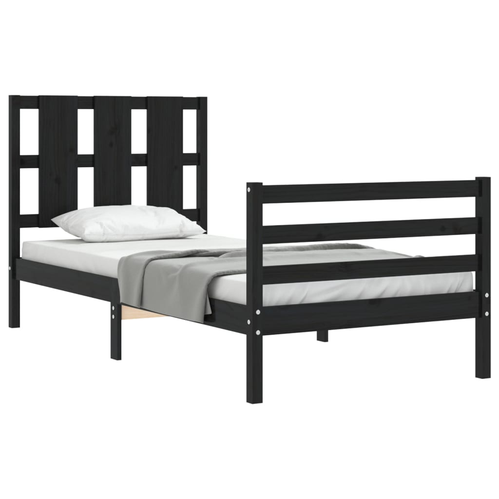 Berkfield Bed Frame with Headboard Black Single Solid Wood