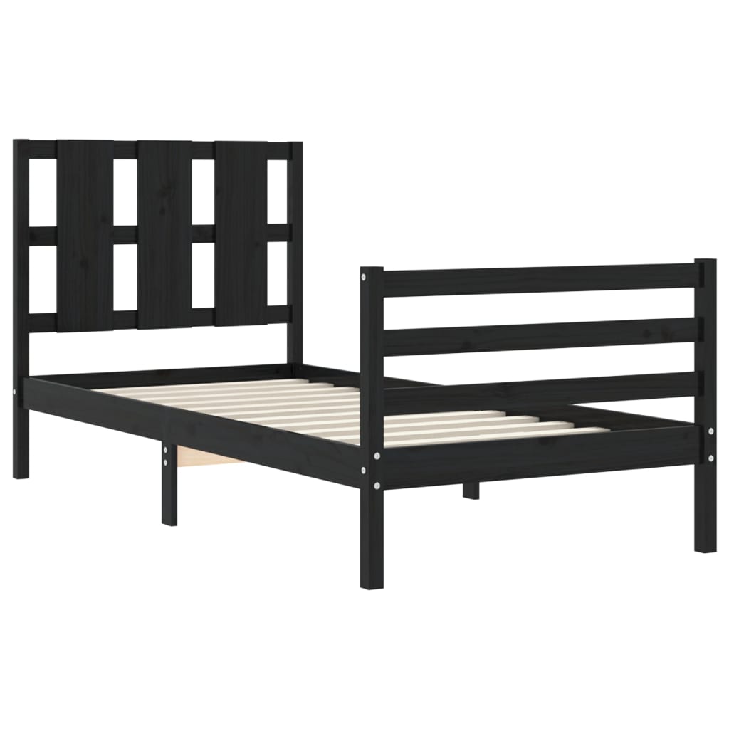Berkfield Bed Frame with Headboard Black Single Solid Wood