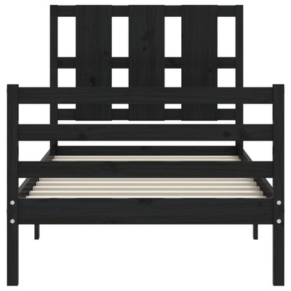 Berkfield Bed Frame with Headboard Black Single Solid Wood