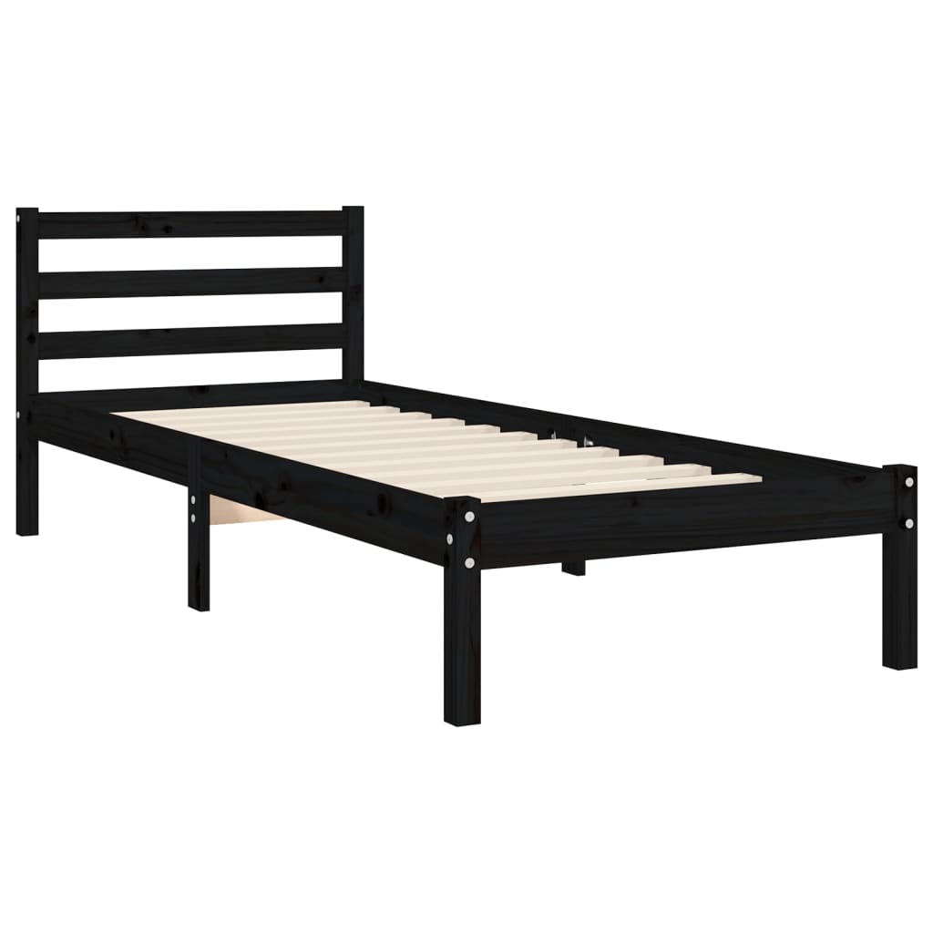 Berkfield Bed Frame with Headboard Black Single Solid Wood