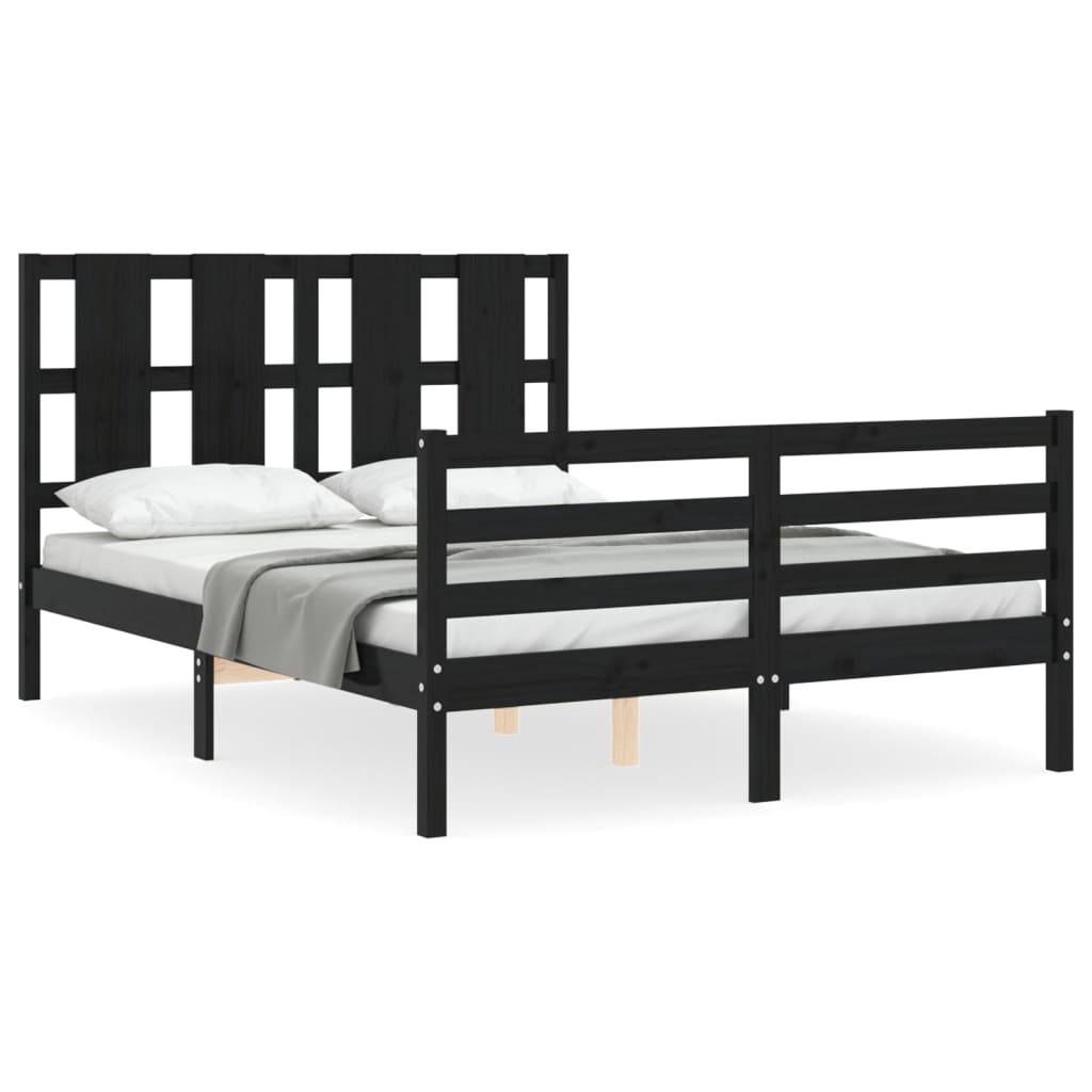 Berkfield Bed Frame with Headboard Black 140x190 cm Solid Wood
