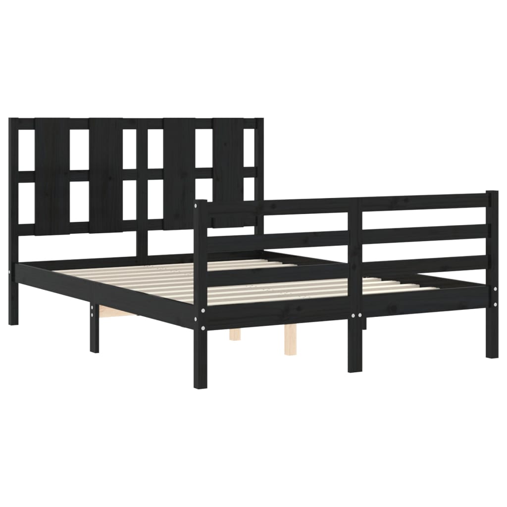 Berkfield Bed Frame with Headboard Black 140x190 cm Solid Wood