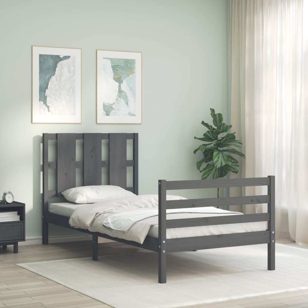 Berkfield Bed Frame with Headboard Grey 100x200 cm Solid Wood