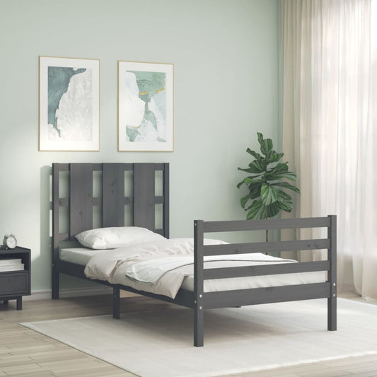 Berkfield Bed Frame with Headboard Grey 100x200 cm Solid Wood