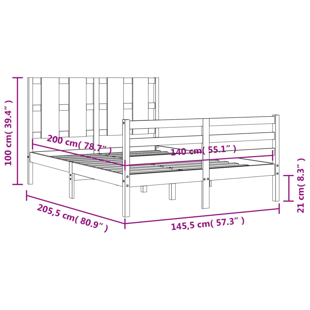 Berkfield Bed Frame with Headboard 140x200 cm Solid Wood