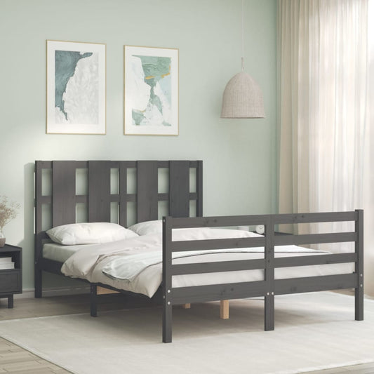 Berkfield Bed Frame with Headboard Grey 140x200 cm Solid Wood