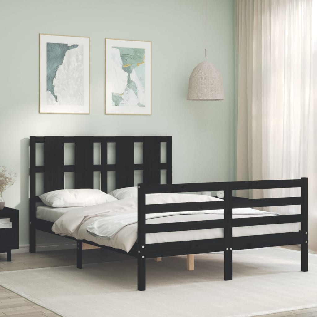Berkfield Bed Frame with Headboard Black 140x200 cm Solid Wood