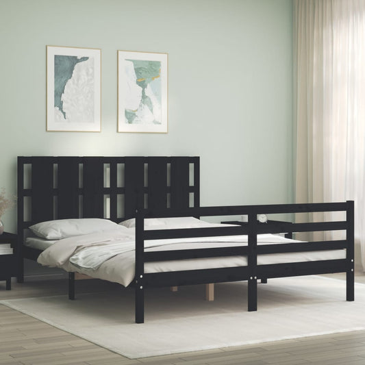 Berkfield Bed Frame with Headboard Black 160x200 cm Solid Wood