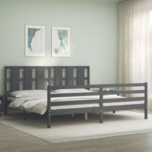 Berkfield Bed Frame with Headboard Grey 200x200 cm Solid Wood