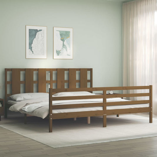 Berkfield Bed Frame with Headboard Honey Brown 200x200 cm Solid Wood