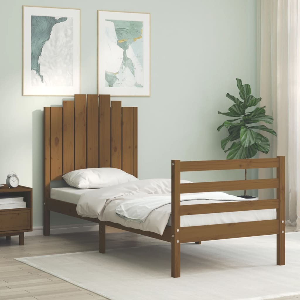 Berkfield Bed Frame with Headboard Honey Brown Small Single Solid Wood