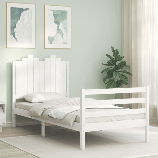 Berkfield Bed Frame with Headboard White Single Solid Wood