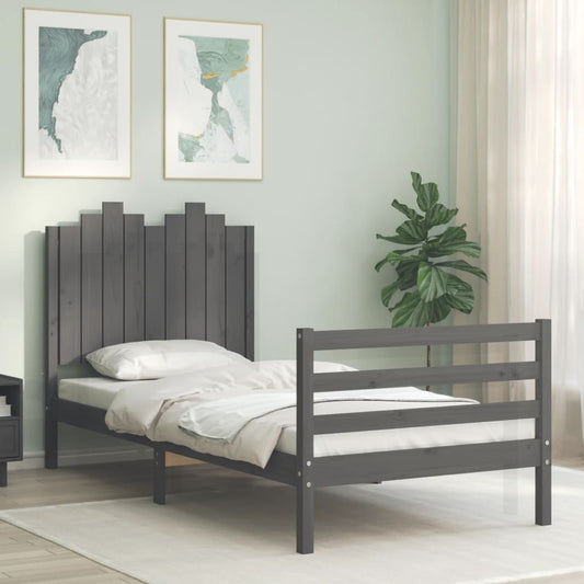 Berkfield Bed Frame with Headboard Grey Single Solid Wood