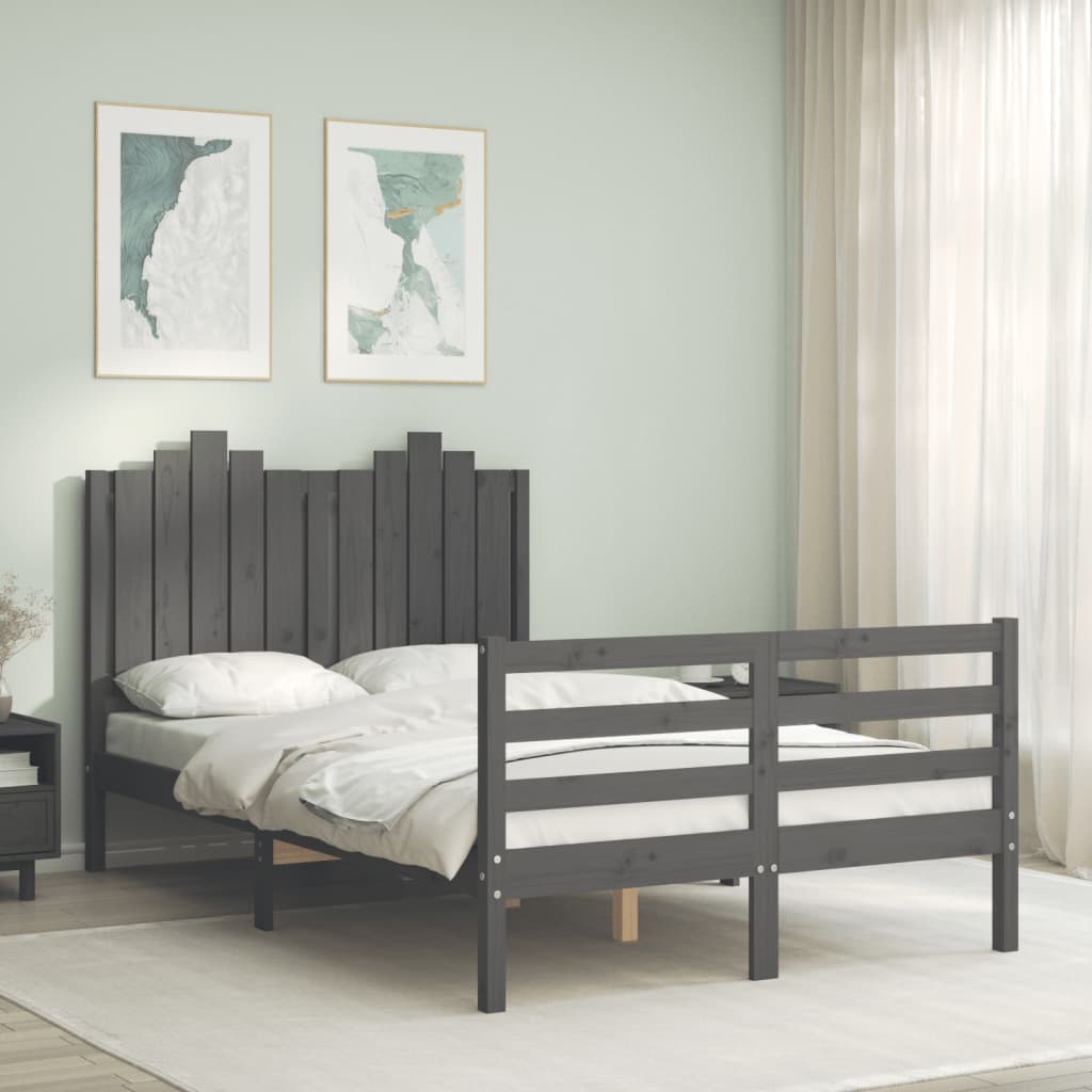Berkfield Bed Frame with Headboard Grey Small Double Solid Wood