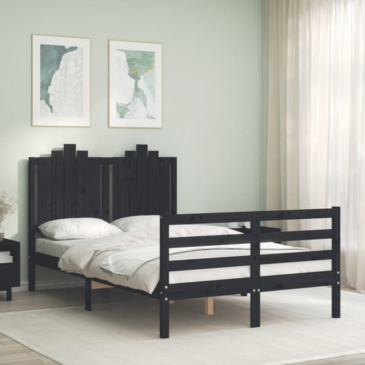 Berkfield Bed Frame with Headboard Black Small Double Solid Wood