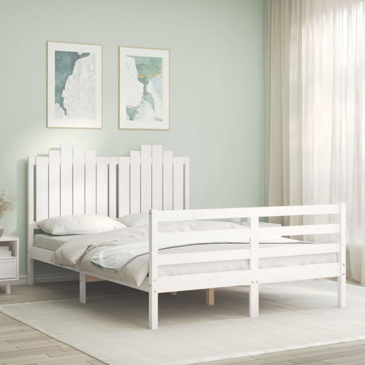 Berkfield Bed Frame with Headboard White 140x190 cm Solid Wood