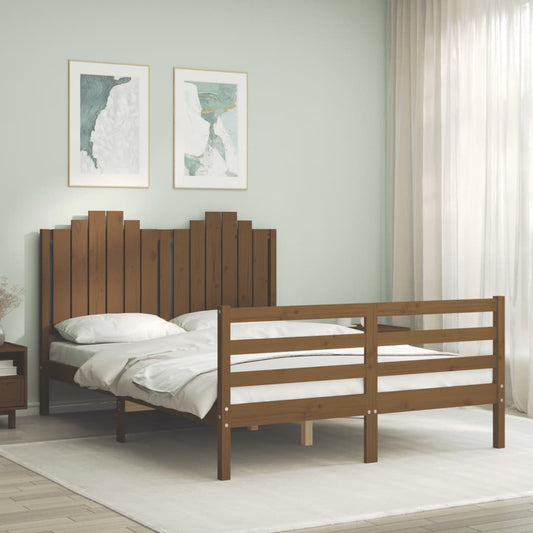 Berkfield Bed Frame with Headboard Honey Brown 140x190 cm Solid Wood