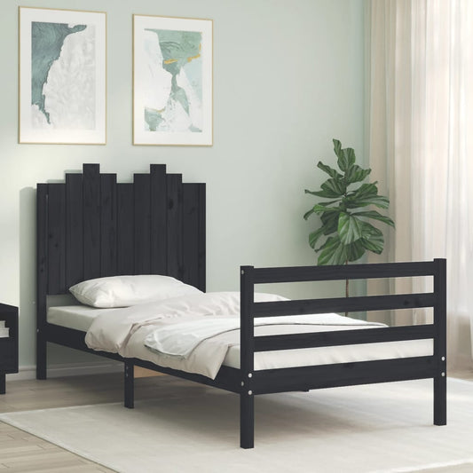 Berkfield Bed Frame with Headboard Black 90x200 cm Solid Wood