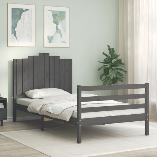 Berkfield Bed Frame with Headboard Grey 100x200 cm Solid Wood