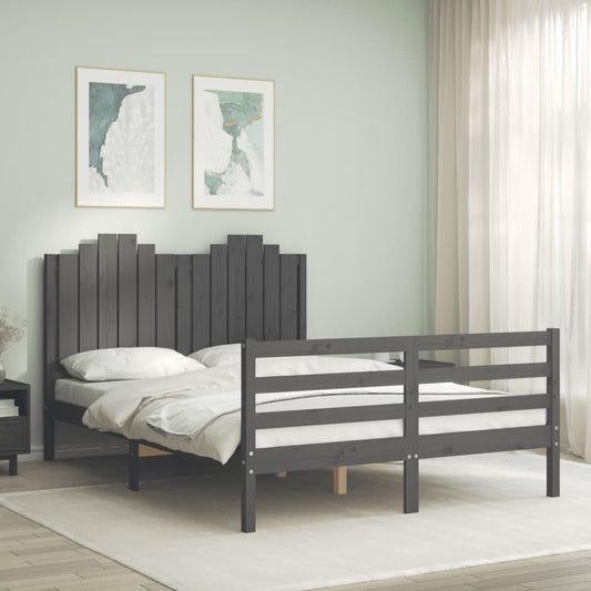 Berkfield Bed Frame with Headboard Grey 140x200 cm Solid Wood