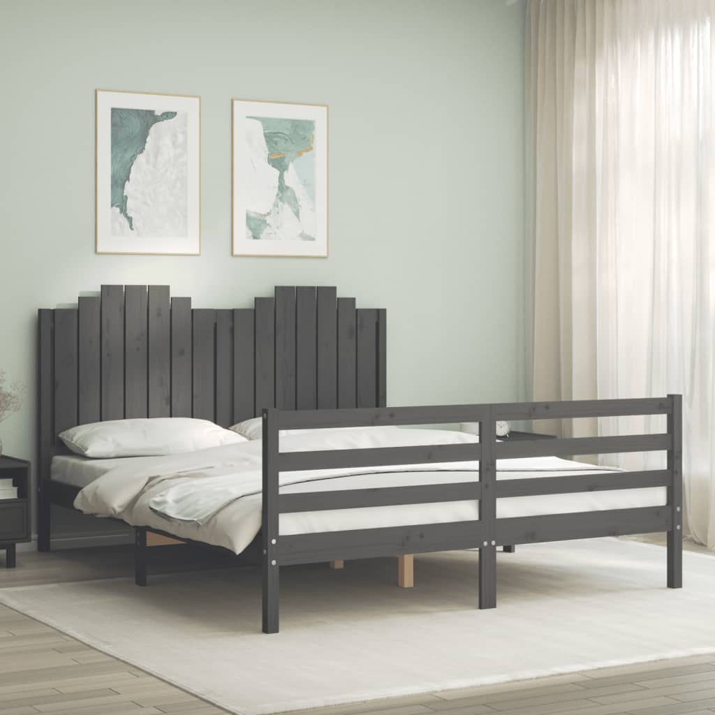 Berkfield Bed Frame with Headboard Grey 160x200 cm Solid Wood