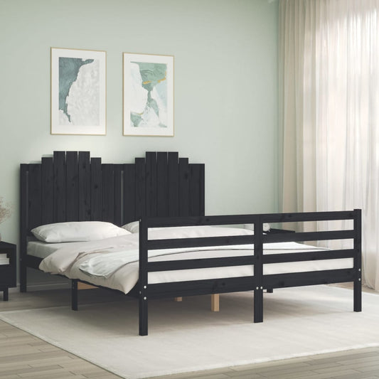 Berkfield Bed Frame with Headboard Black 160x200 cm Solid Wood