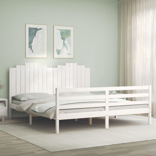 Berkfield Bed Frame with Headboard White Super King Size Solid Wood