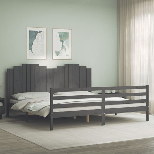 Berkfield Bed Frame with Headboard Grey 200x200 cm Solid Wood