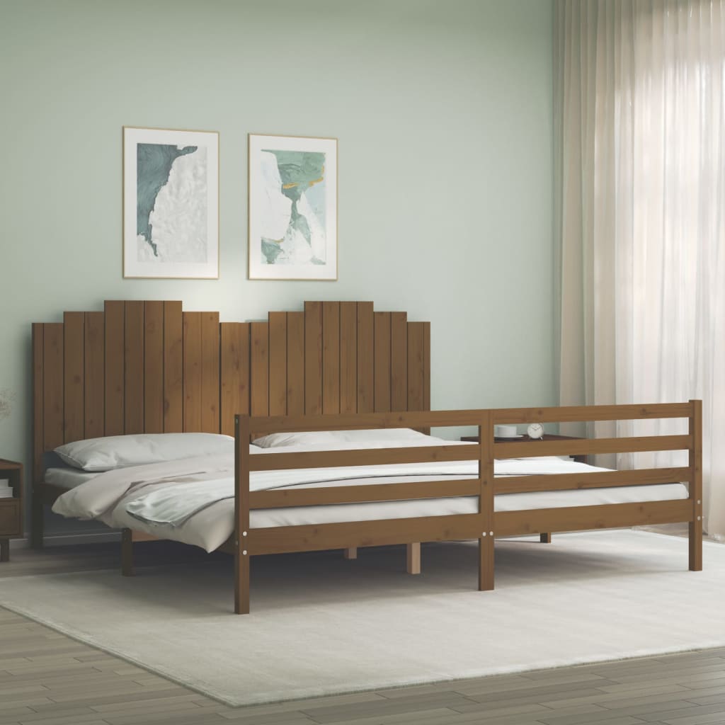 Berkfield Bed Frame with Headboard Honey Brown 200x200 cm Solid Wood