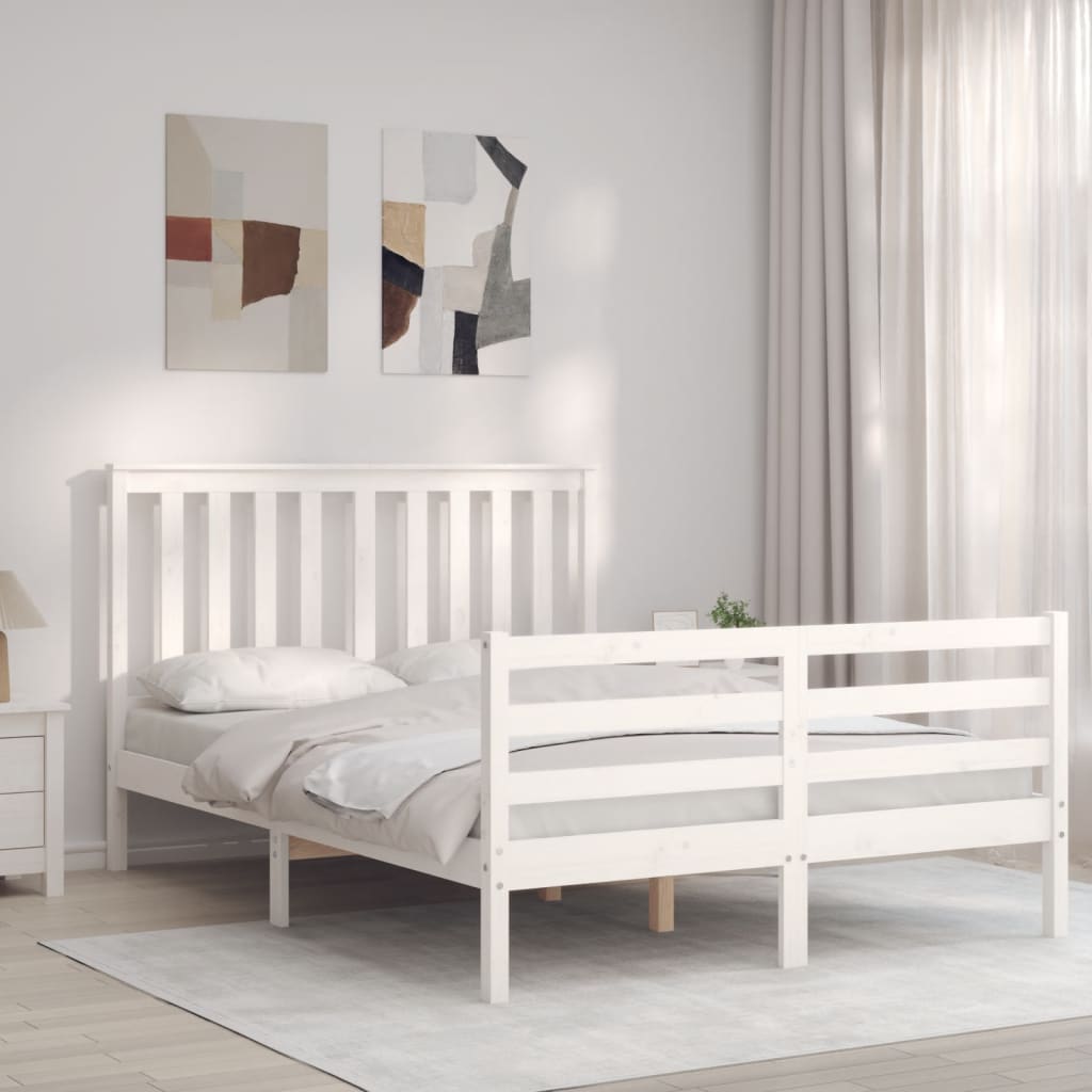 Berkfield Bed Frame with Headboard White Small Double Solid Wood
