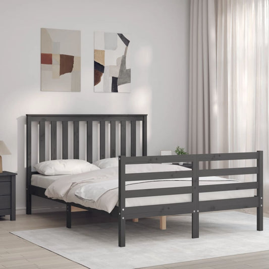 Berkfield Bed Frame with Headboard Grey Small Double Solid Wood