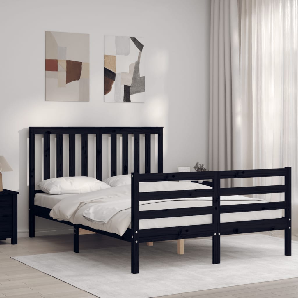 Berkfield Bed Frame with Headboard Black Small Double Solid Wood