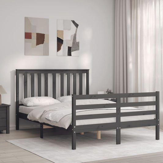 Berkfield Bed Frame with Headboard Grey 140x190 cm Solid Wood
