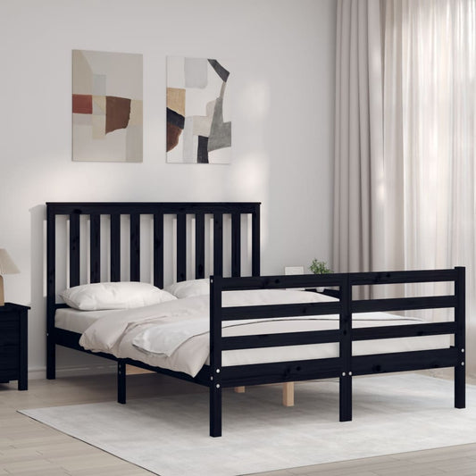 Berkfield Bed Frame with Headboard Black 140x190 cm Solid Wood