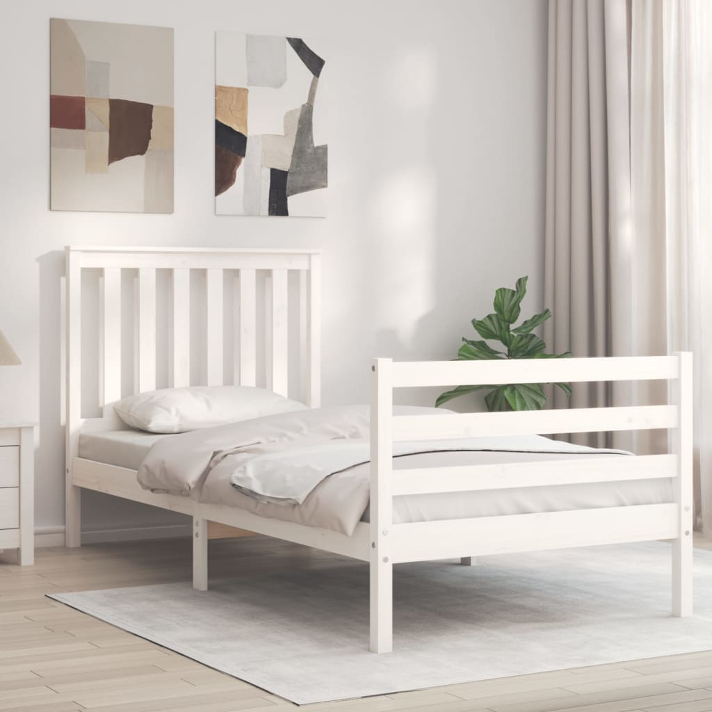 Berkfield Bed Frame with Headboard White 90x200 cm Solid Wood